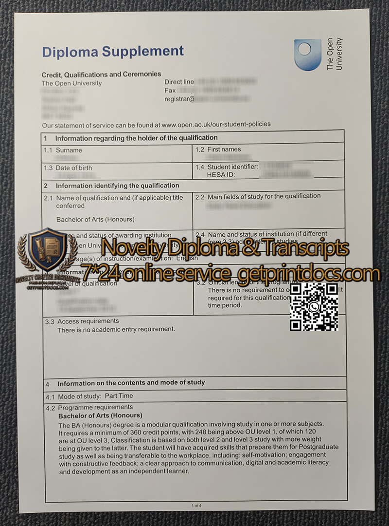 The Open University Diploma supplement Transcript