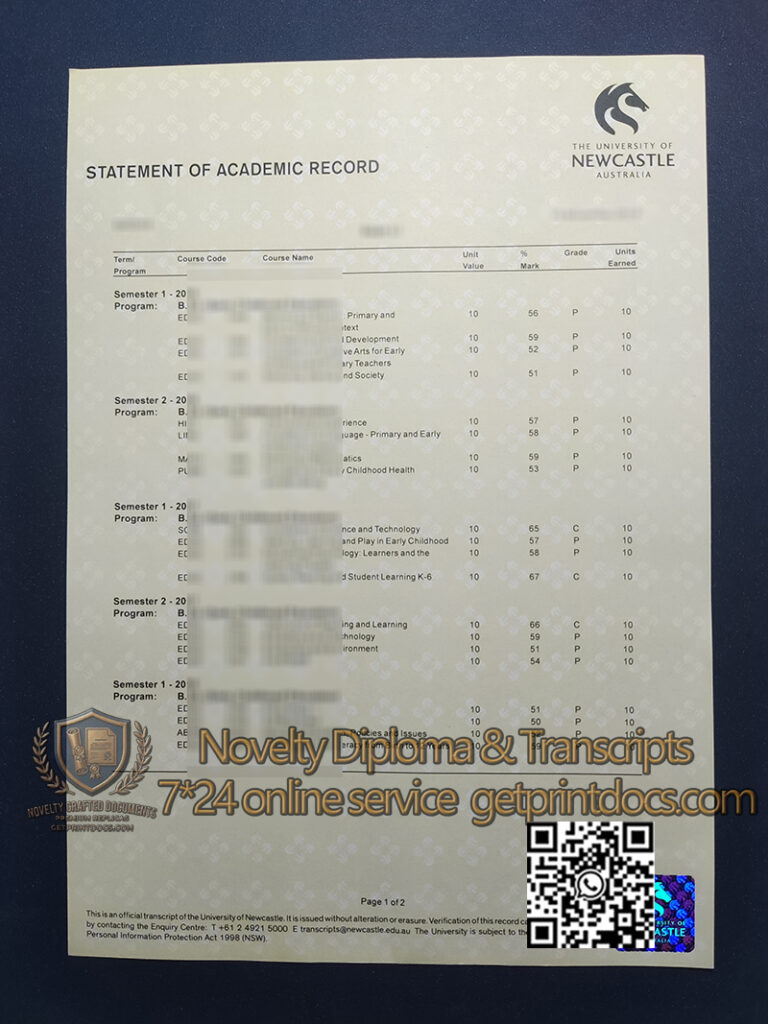 UON University of Newcastle transcript A