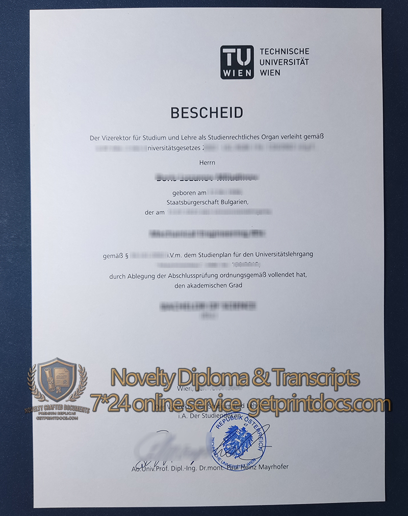 Wien Vienna University of Technology diploma